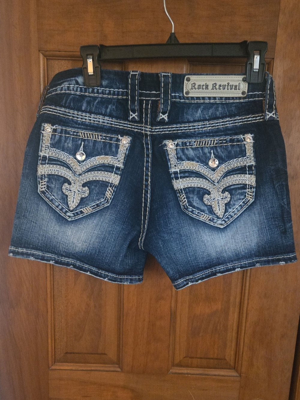 Rock Revival Indigo Denim Embellished Pocket Shorts